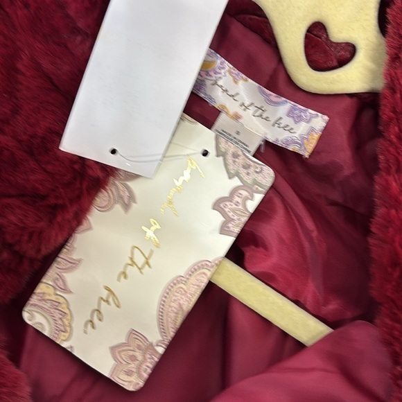 Band Of The Free Val Faux Fur Chevron collard Rhubarb red Jacket coat Small - Picture 7 of 11